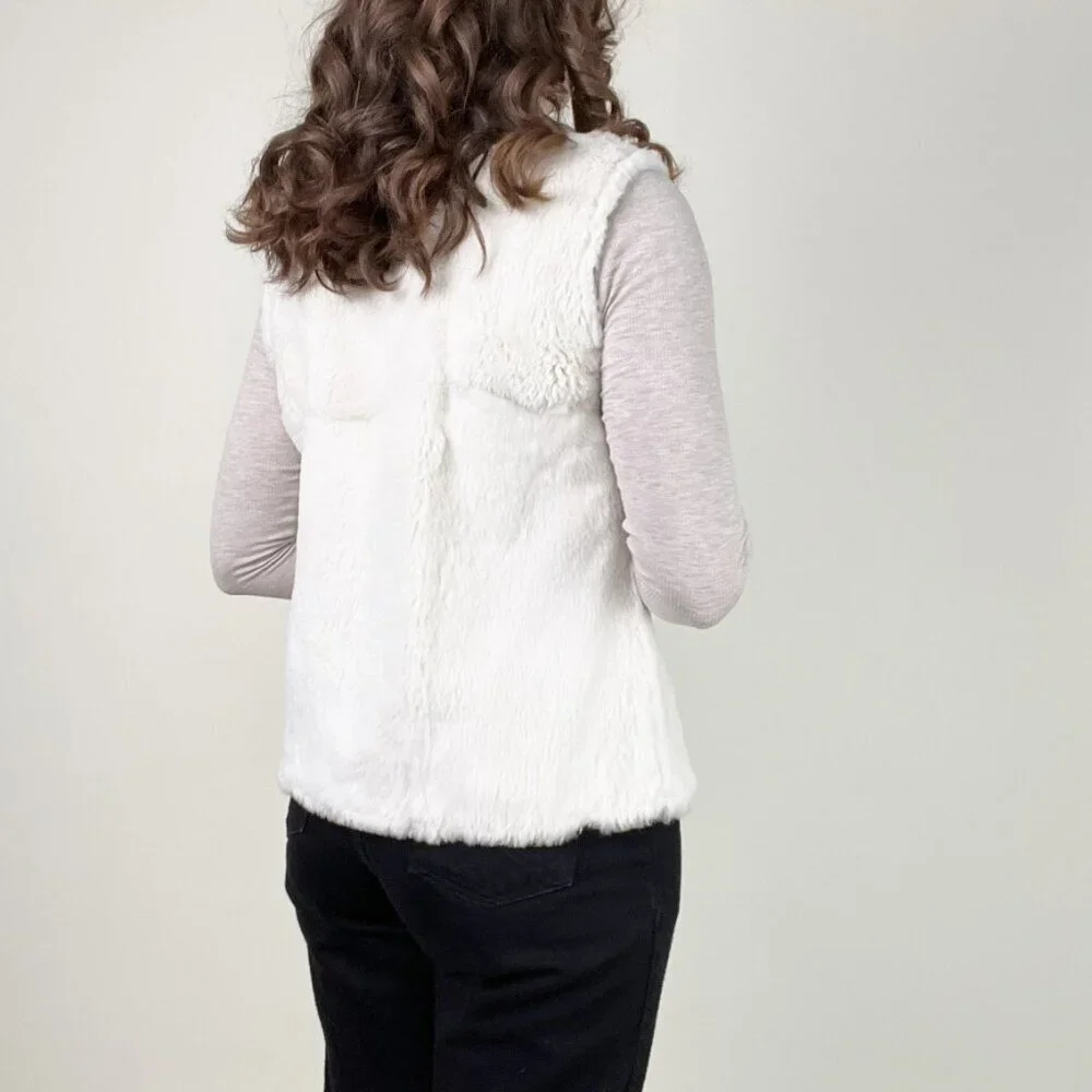 Vintage White Fur Vest Light Jacket Coat Old Money Quiet Luxury Elevated Basic - Picture 3 of 6